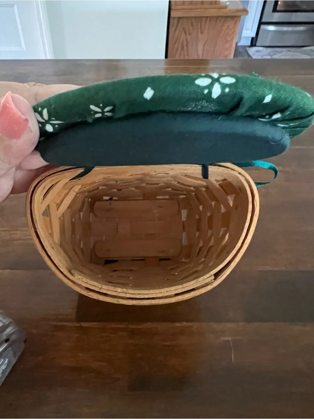Longaberger Oregano Basket with Heritage Green Fabric Lid